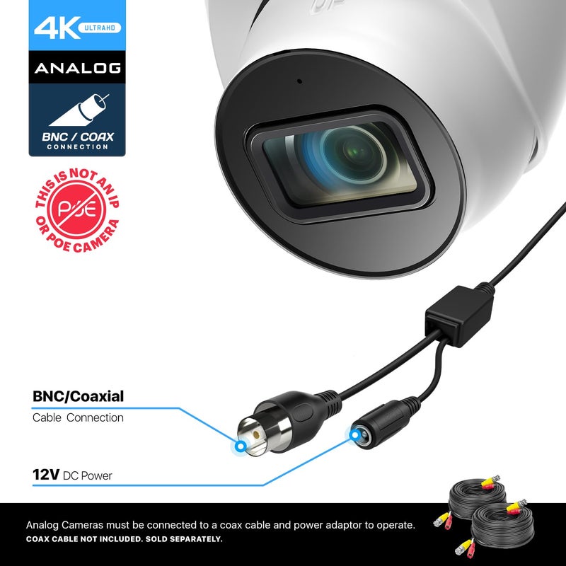Amcrest Analog 4K Outdoor Security Camera, Turret 8MP @15fps CCTV-Coax-BNC, 65ft Night Vision, 125Â° Angle, Built-in Mic, White (AMC4KDM28-W-V3), (Not an IP Camera) DVR Required, Not Included - Image 2